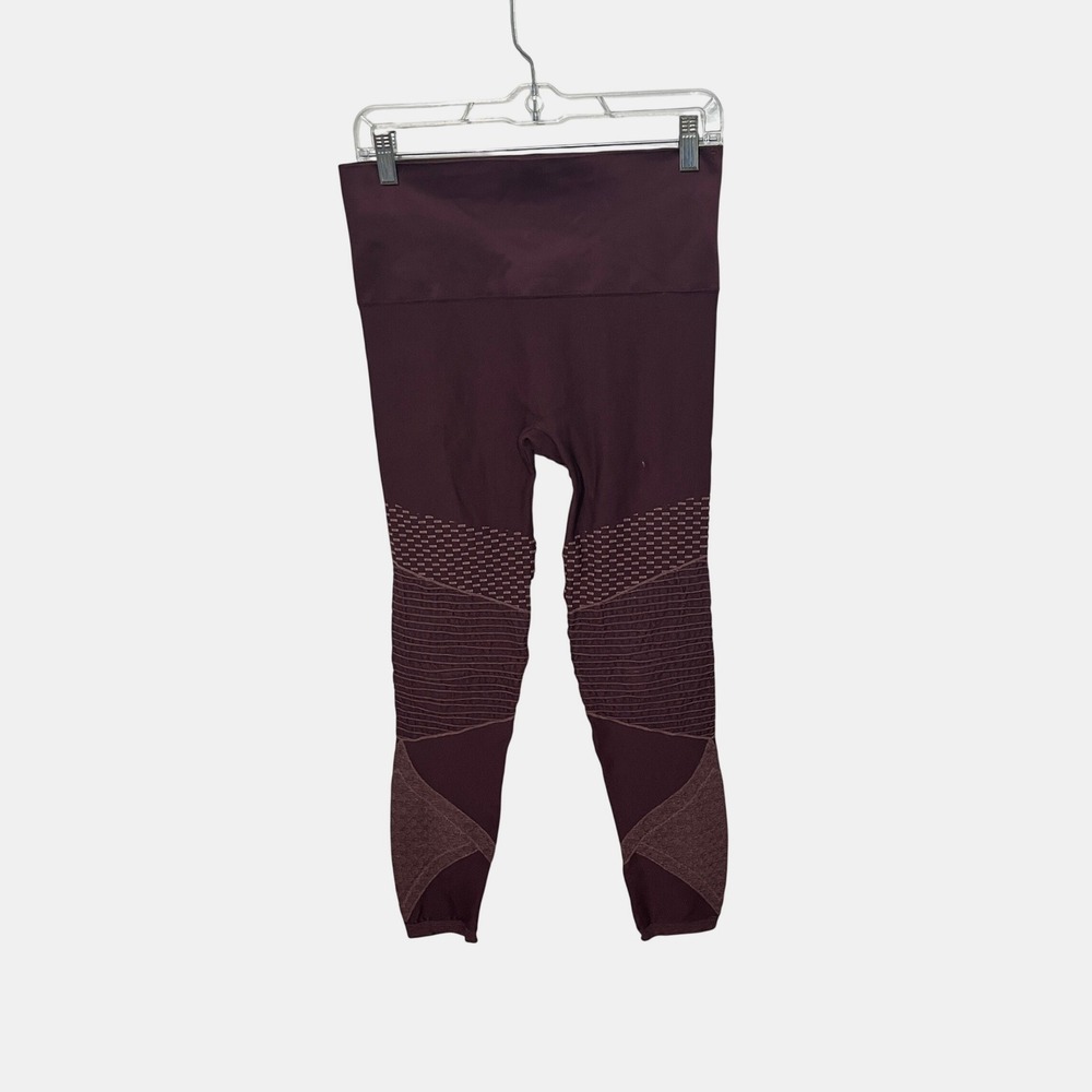 Spanx Moto Leggings Womens Large Burgundy High Rise Seamless Activewear